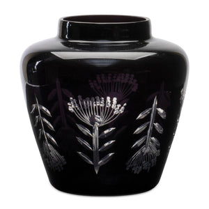 Etched Soda Lime Glass Urn Vase 6.5"D; Black