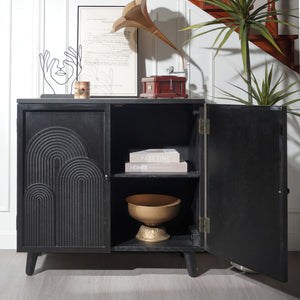 Modern Black Wood Storage Cabinet with Embossed Door