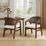 Wooden Frame Dining Chair with Rattan Back, Set of 2