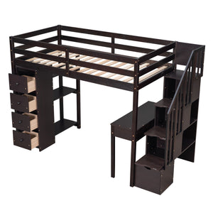 Loft Bed With Storage Drawers, Desk And Stairs With Shelves