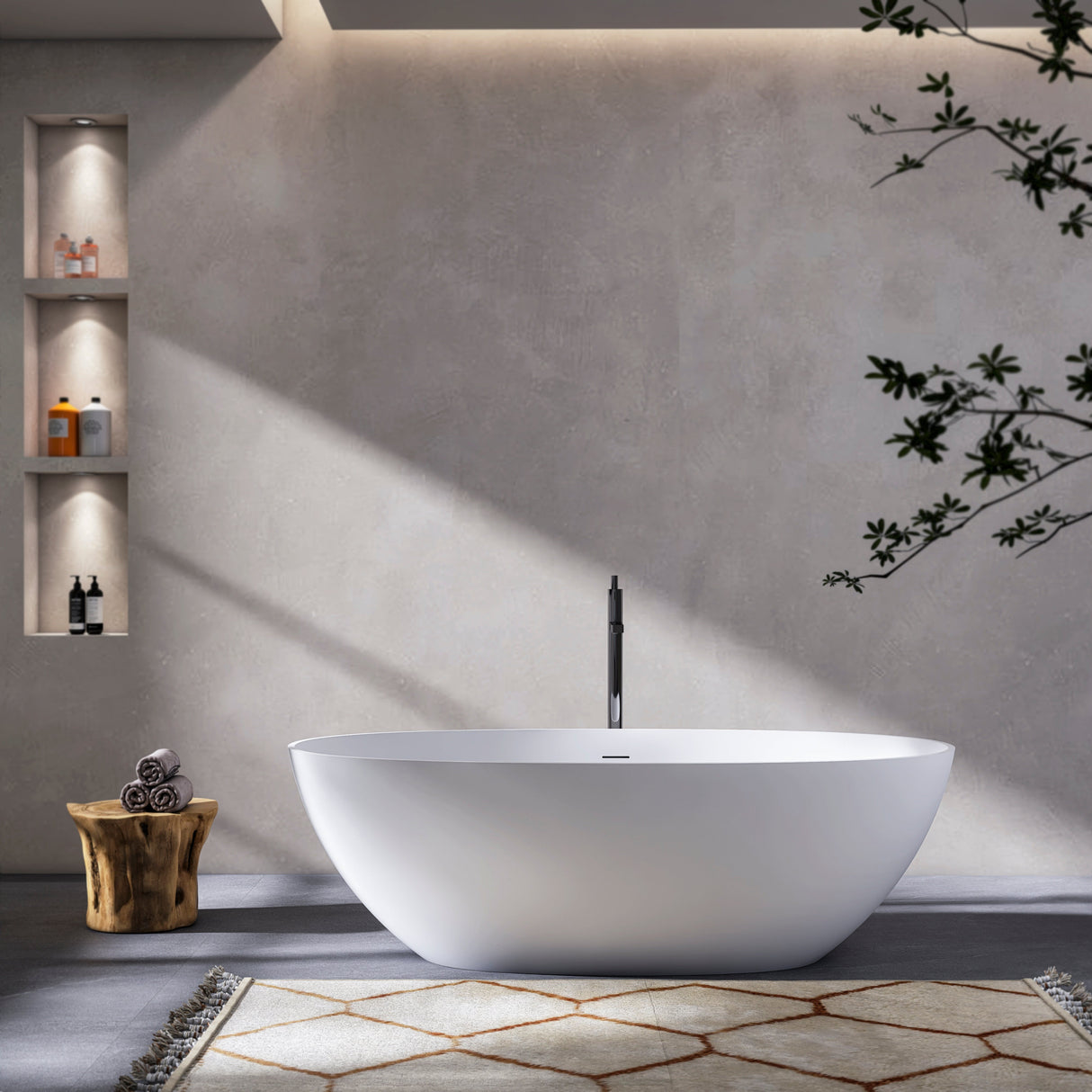 70.87 Inch Freestanding Solid Surface Soaking Bathtub