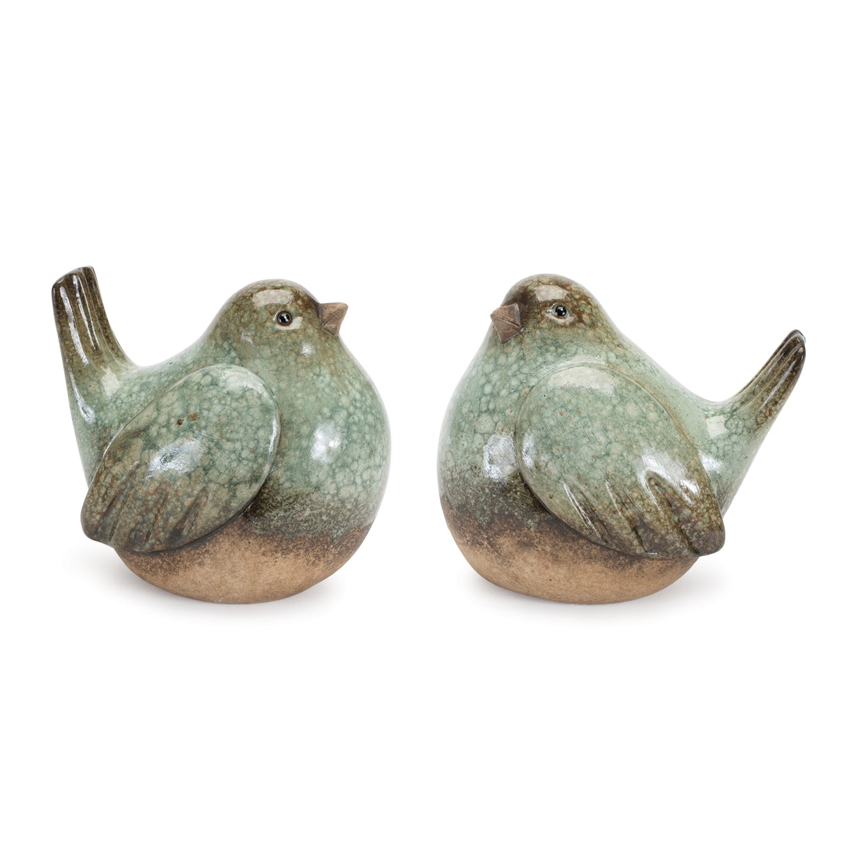 Ceramic bird figurines with unglazed accents (set of 4)