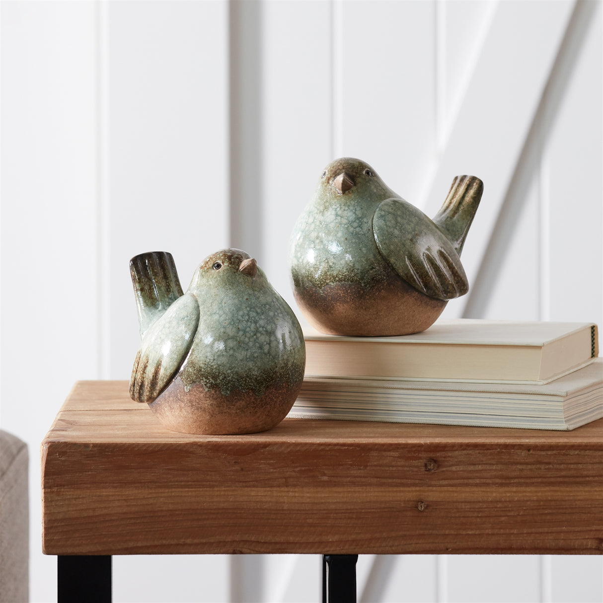 Ceramic bird figurines with unglazed accents (set of 4)