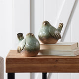 Ceramic bird figurines with unglazed accents (set of 4)