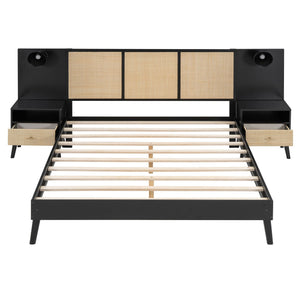 Bed Frame With 2 Nightstands Elegant Design With Lamps
