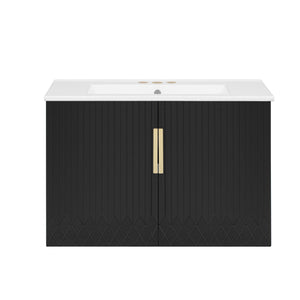 Modern Rectangular Bathroom Vanity With Sink and Soft-Close Storage - Black or White