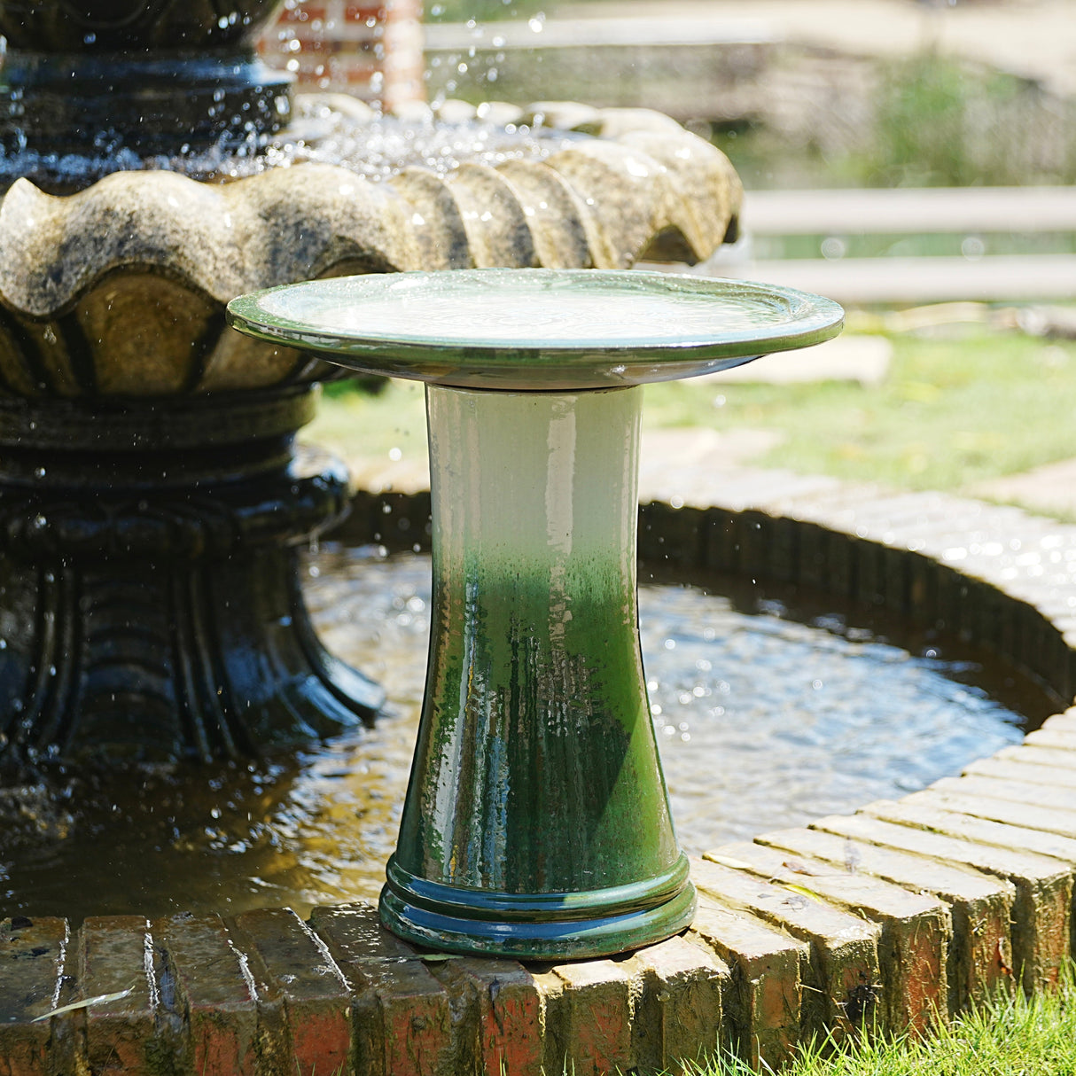 17" Ceramic Bird Bath for Outside, Elegant Tall Outdoor Bird Bath