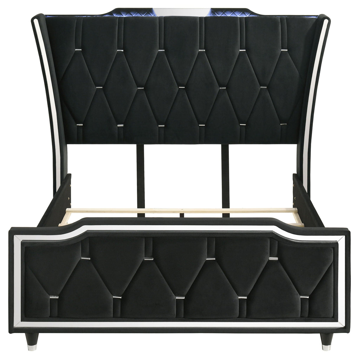 Lorient Queen LED Upholstered Wingback Bed Black