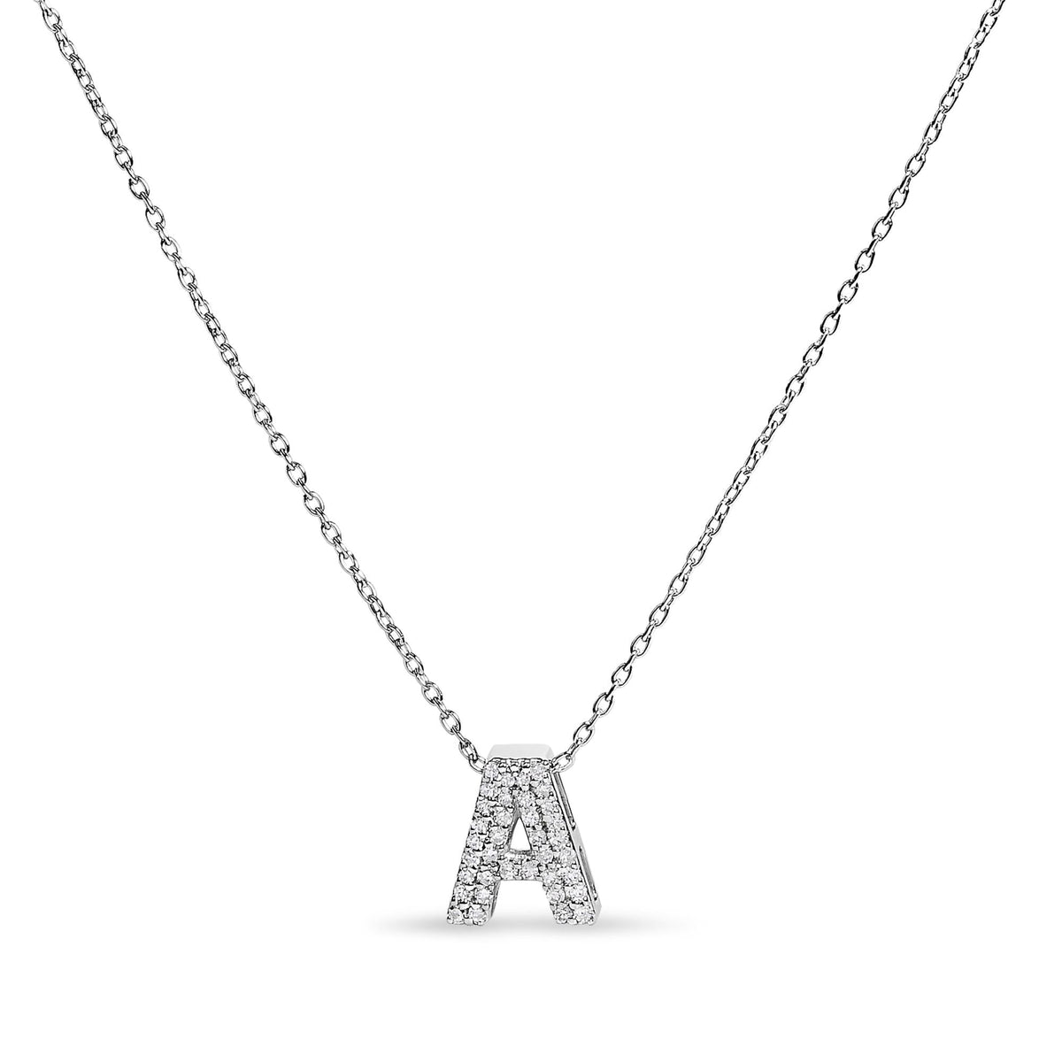 10K White Gold Diamond Accent "A-Z" Initial Bubble Pendant Necklace