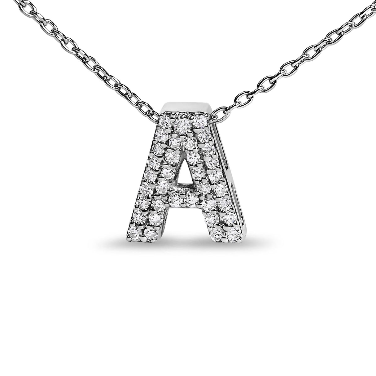 10K White Gold Diamond Accent "A-Z" Initial Bubble Pendant Necklace