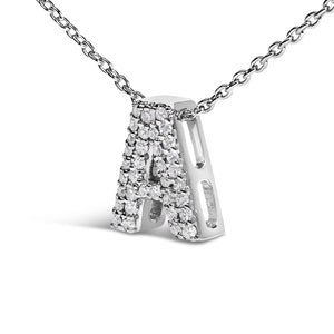 10K White Gold Diamond Accent "A" Initial Bubble Pendant Necklace