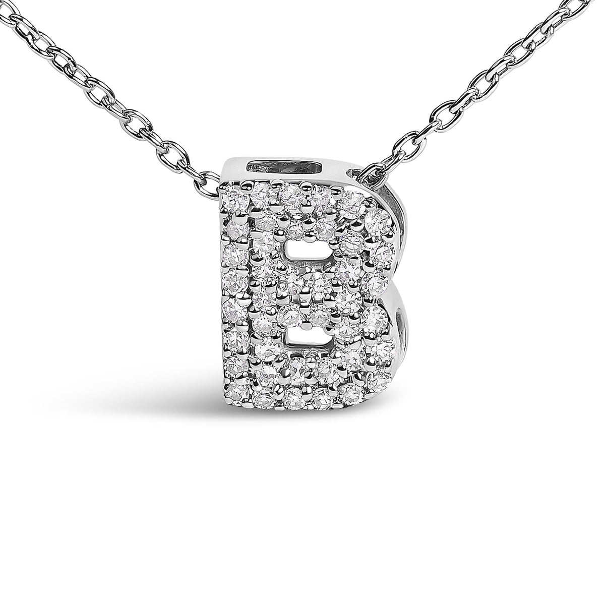 10K White Gold Diamond Accent "A-Z" Initial Bubble Pendant Necklace