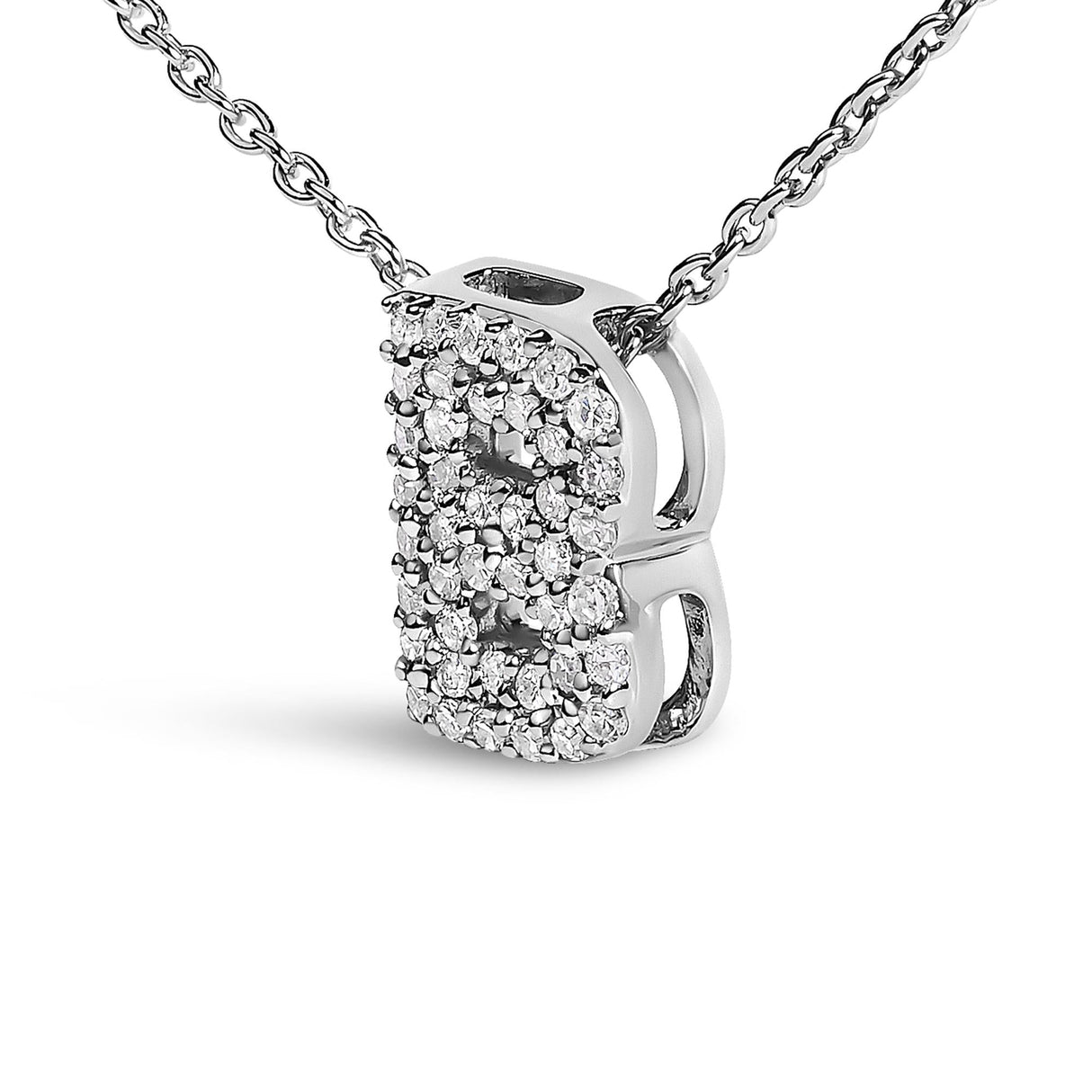 10K White Gold Diamond Accent "A-Z" Initial Bubble Pendant Necklace
