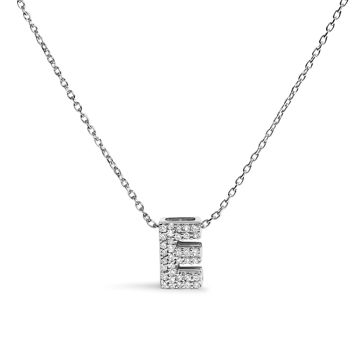 10K White Gold Diamond Accent "A-Z" Initial Bubble Pendant Necklace