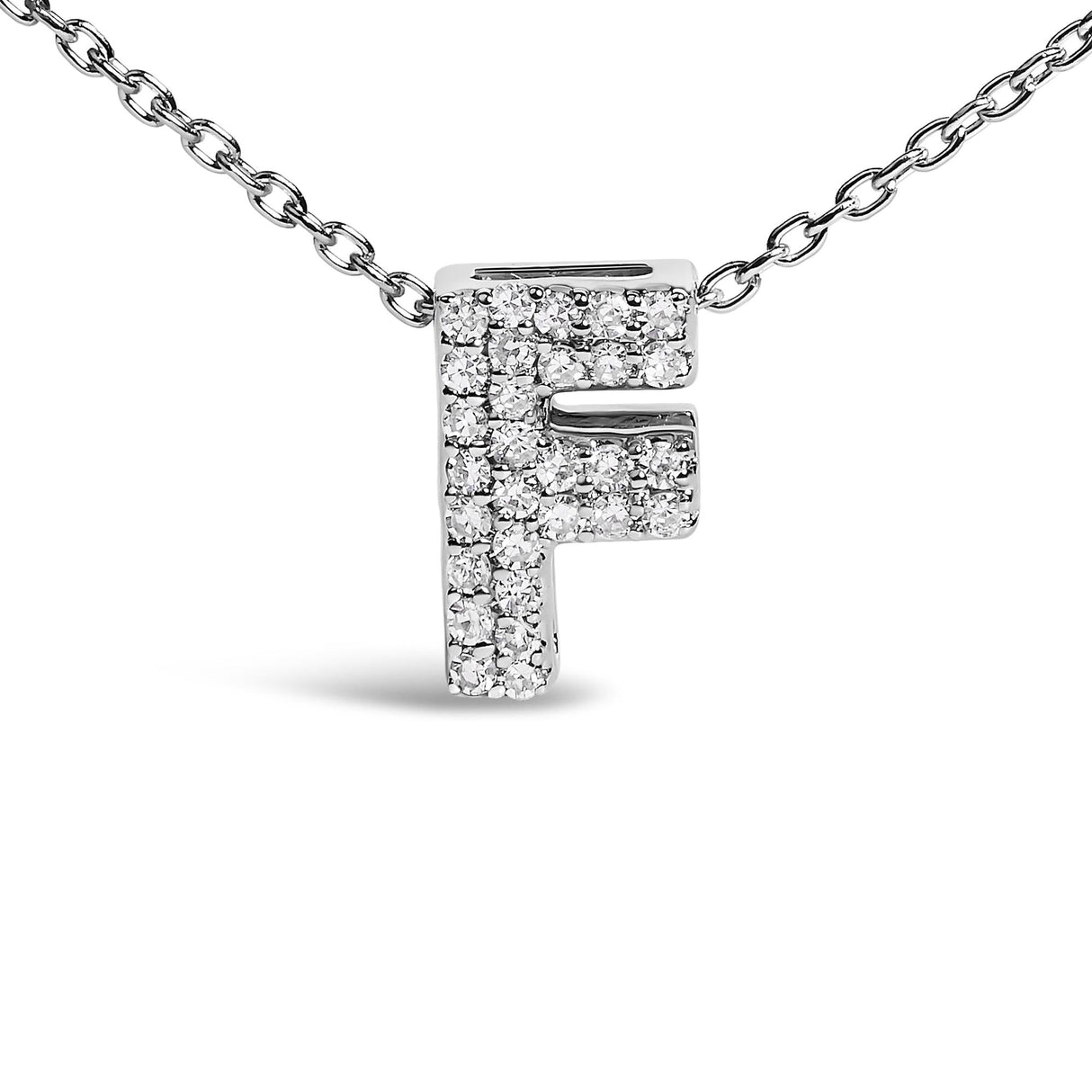 10K White Gold Diamond Accent "A-Z" Initial Bubble Pendant Necklace