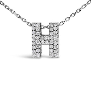 10K White Gold Diamond Accent "A-Z" Initial Bubble Pendant Necklace