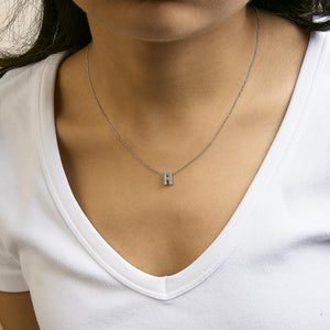 10K White Gold Diamond Accent "A-Z" Initial Bubble Pendant Necklace