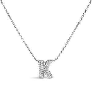 10K White Gold Diamond Accent "A-Z" Initial Bubble Pendant Necklace