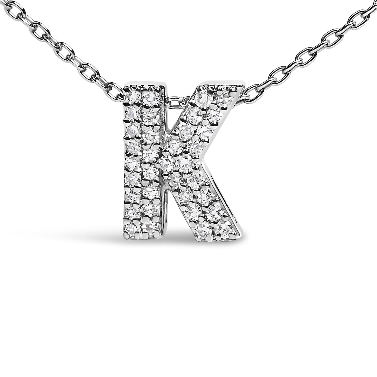 10K White Gold Diamond Accent "A-Z" Initial Bubble Pendant Necklace