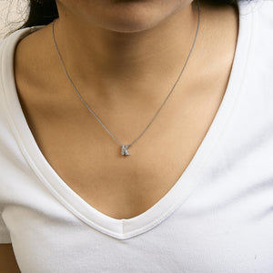 10K White Gold Diamond Accent "A-Z" Initial Bubble Pendant Necklace