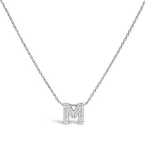 10K White Gold Diamond Accent "A" Initial Bubble Pendant Necklace