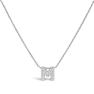 10K White Gold Diamond Accent "A-Z" Initial Bubble Pendant Necklace