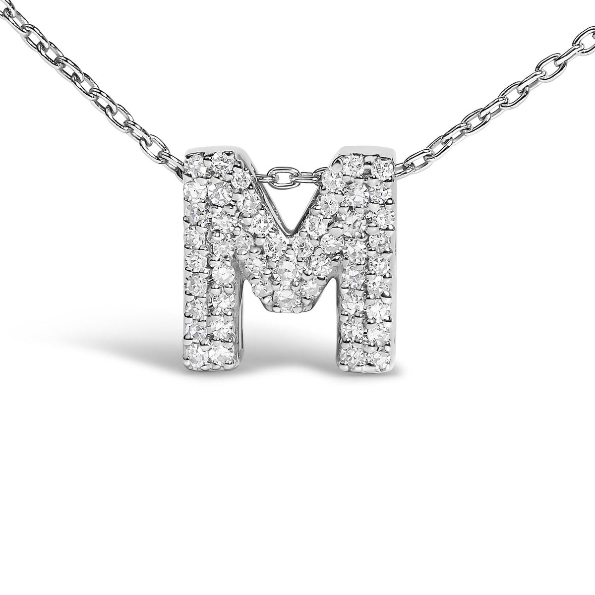 10K White Gold Diamond Accent "A-Z" Initial Bubble Pendant Necklace