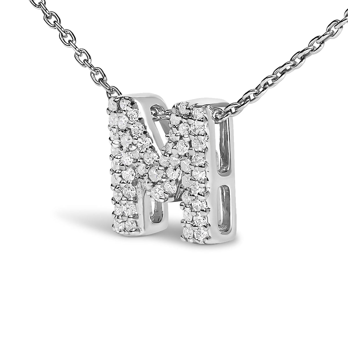 10K White Gold Diamond Accent "A-Z" Initial Bubble Pendant Necklace