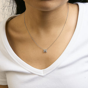 10K White Gold Diamond Accent "A-Z" Initial Bubble Pendant Necklace