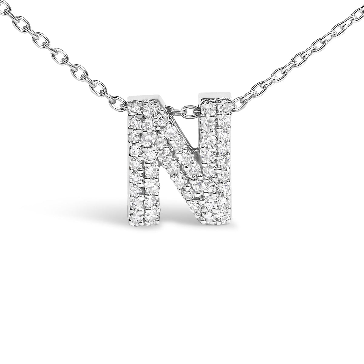10K White Gold Diamond Accent "A-Z" Initial Bubble Pendant Necklace