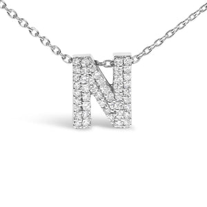 10K White Gold Diamond Accent "A-Z" Initial Bubble Pendant Necklace