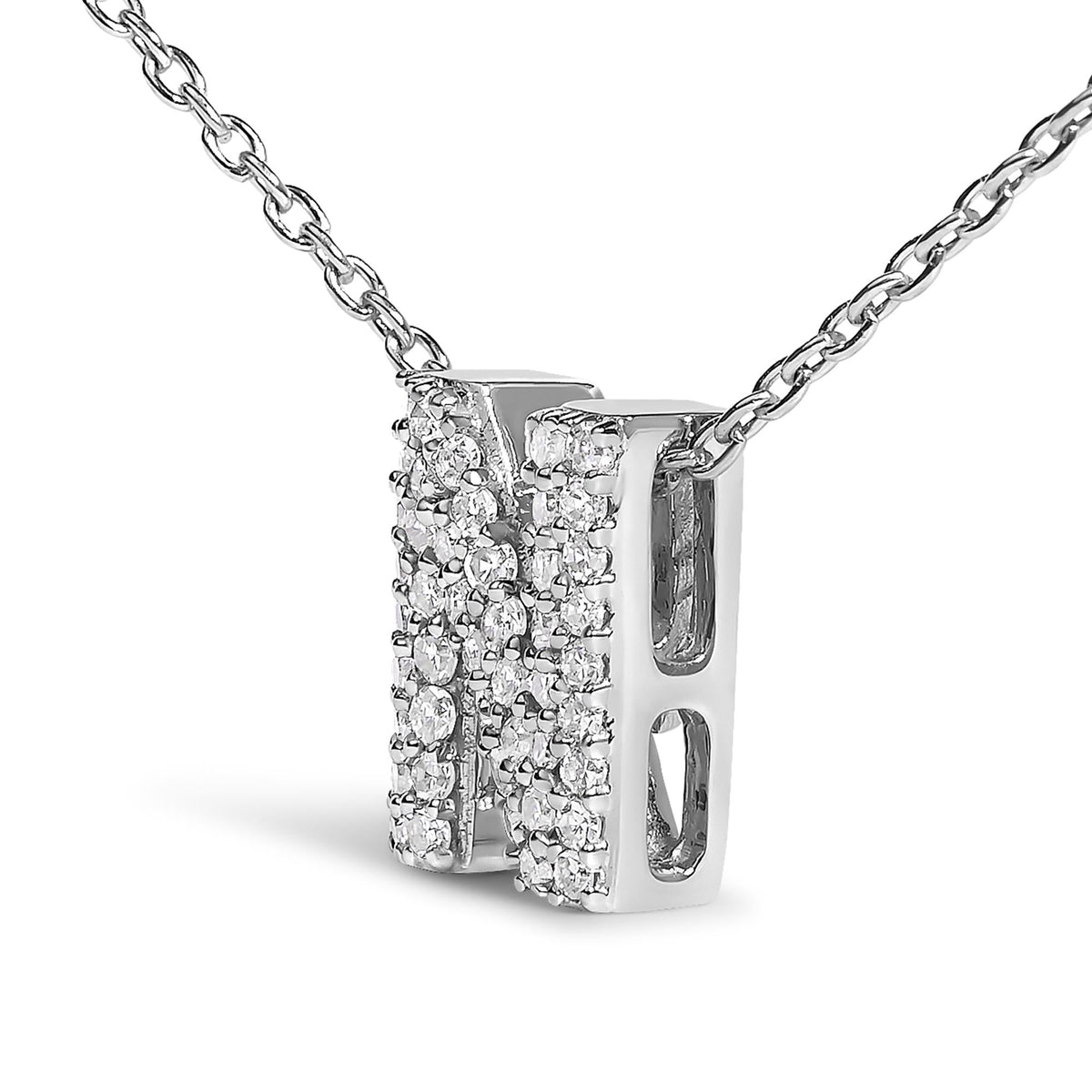 10K White Gold Diamond Accent "A-Z" Initial Bubble Pendant Necklace