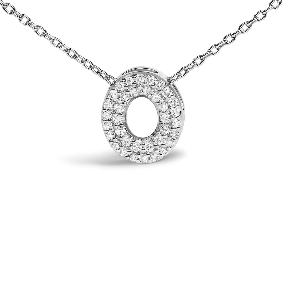 10K White Gold Diamond Accent "A-Z" Initial Bubble Pendant Necklace