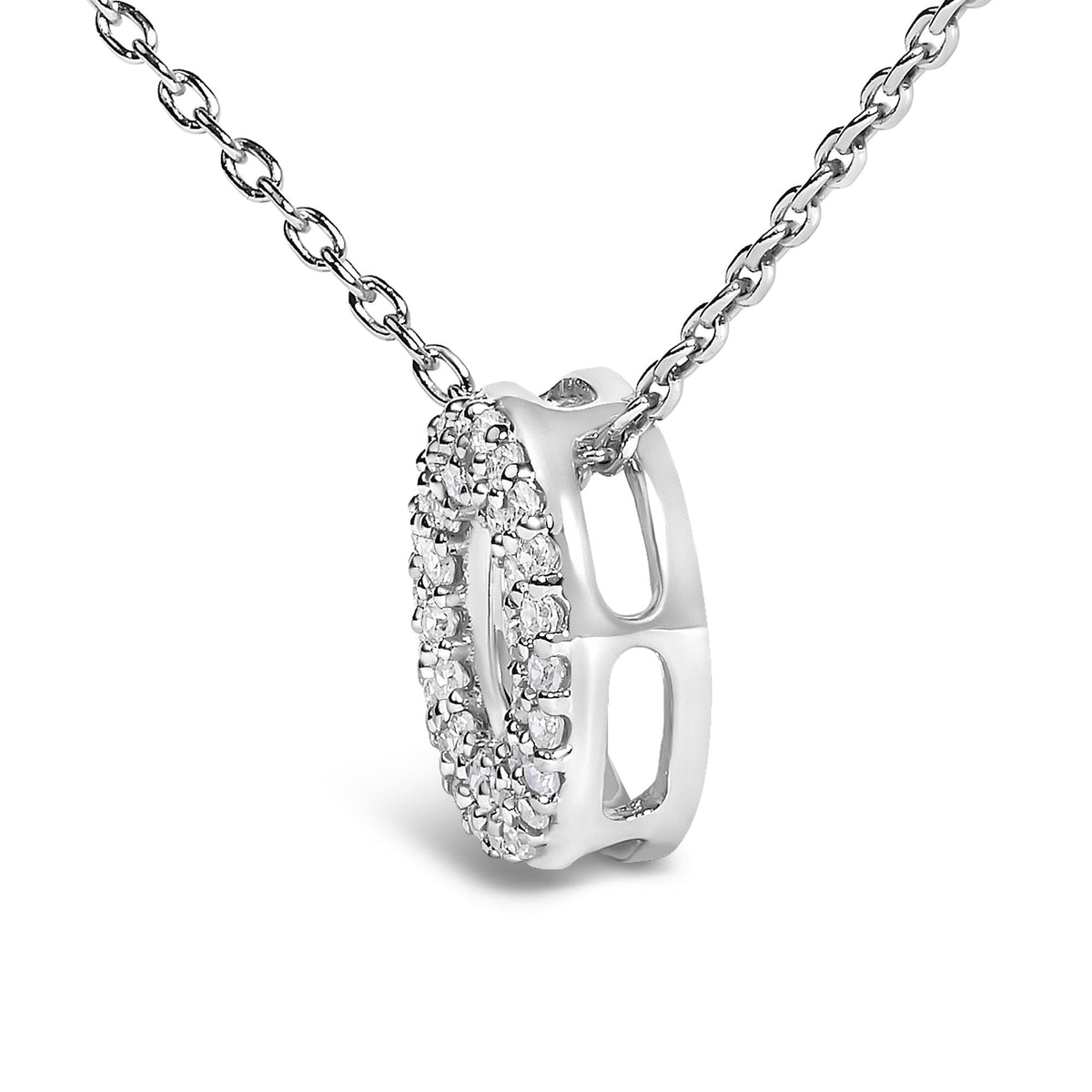 10K White Gold Diamond Accent "A-Z" Initial Bubble Pendant Necklace