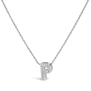 10K White Gold Diamond Accent "A-Z" Initial Bubble Pendant Necklace
