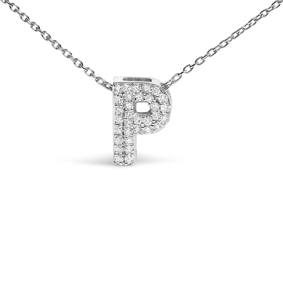10K White Gold Diamond Accent "A-Z" Initial Bubble Pendant Necklace