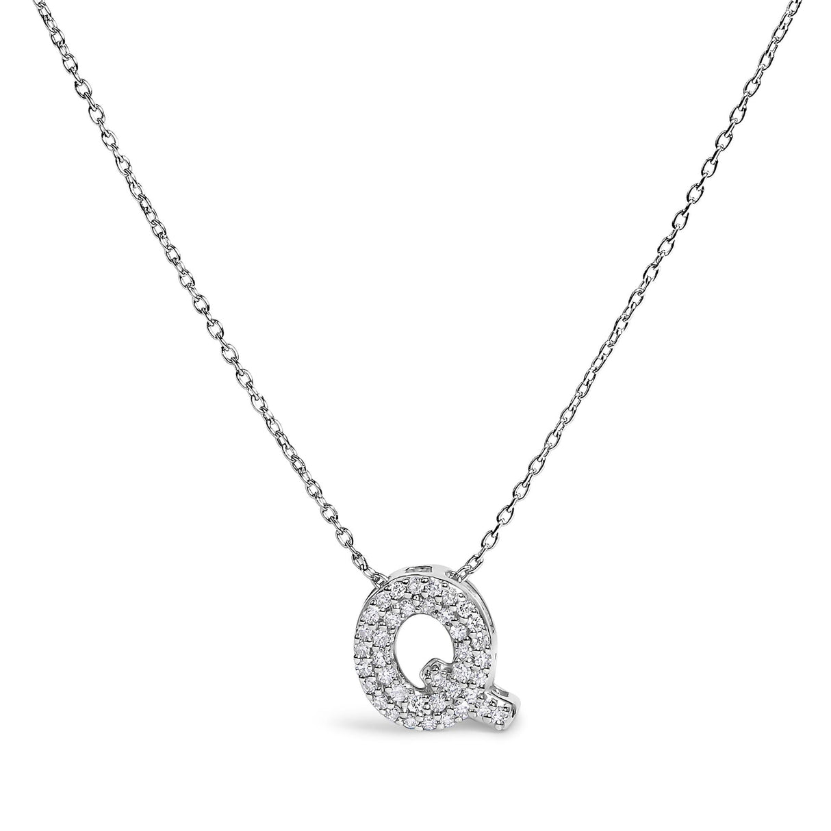 10K White Gold Diamond Accent "A-Z" Initial Bubble Pendant Necklace