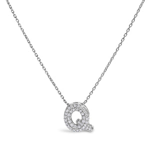 10K White Gold Diamond Accent "A-Z" Initial Bubble Pendant Necklace