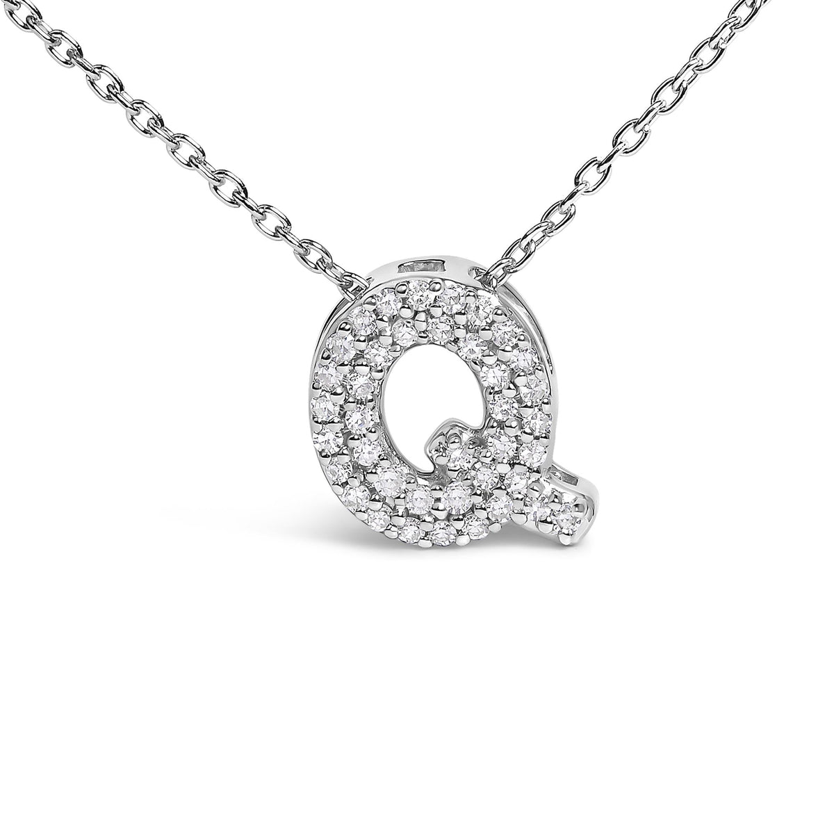 10K White Gold Diamond Accent "A-Z" Initial Bubble Pendant Necklace