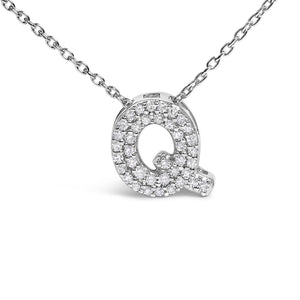 10K White Gold Diamond Accent "A-Z" Initial Bubble Pendant Necklace