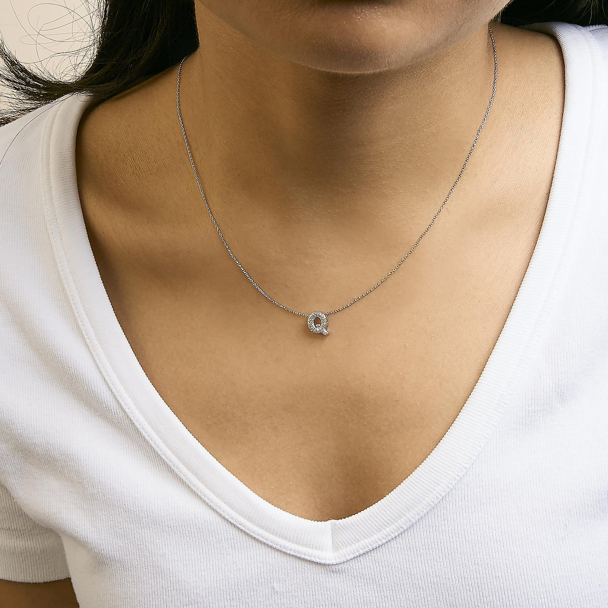 10K White Gold Diamond Accent "A-Z" Initial Bubble Pendant Necklace