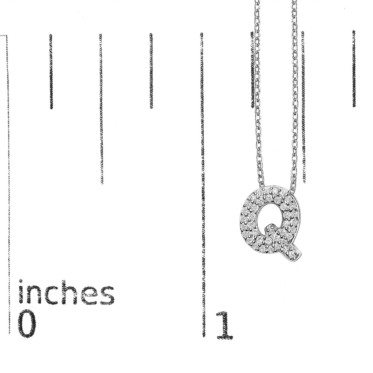 10K White Gold Diamond Accent "A-Z" Initial Bubble Pendant Necklace