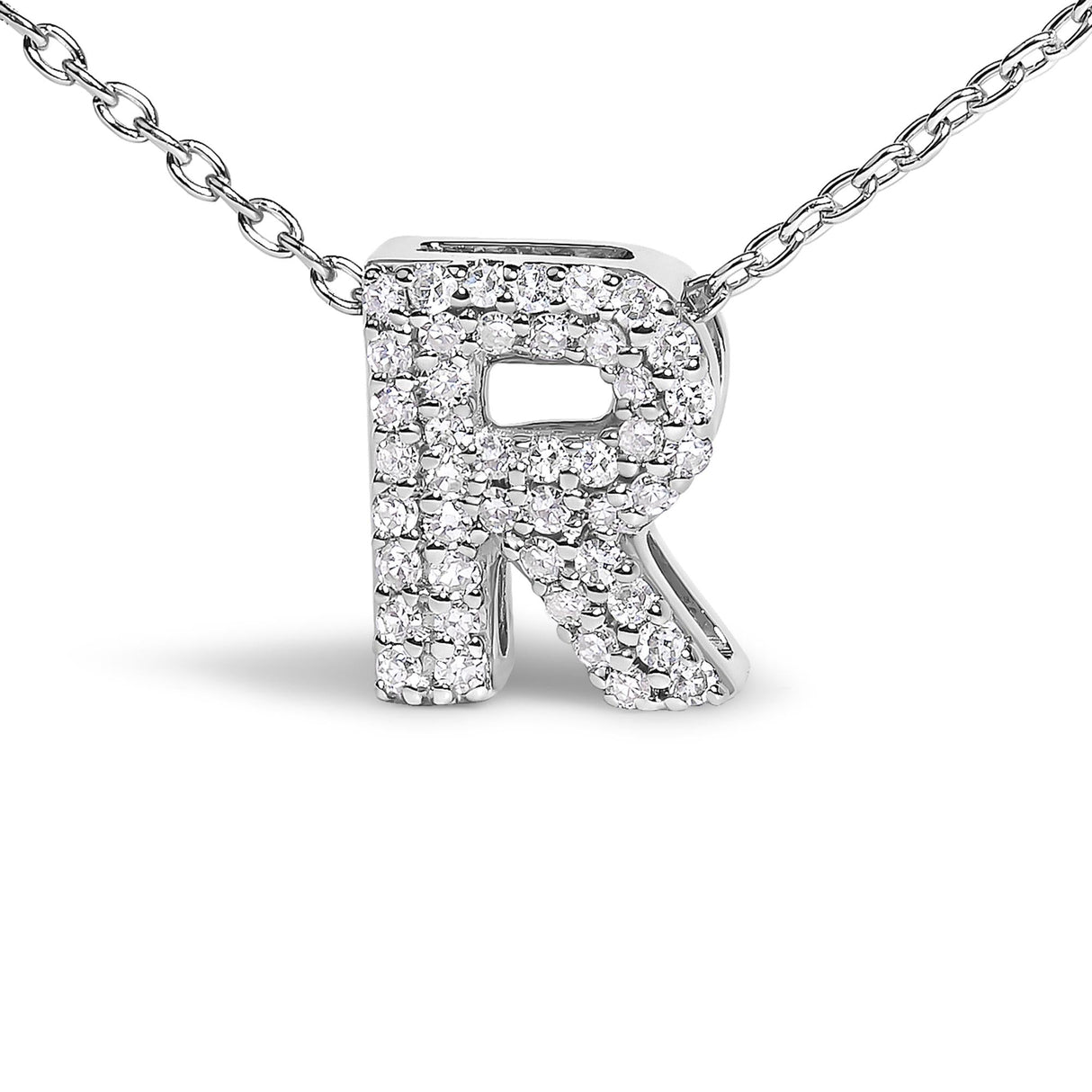 10K White Gold Diamond Accent "A-Z" Initial Bubble Pendant Necklace