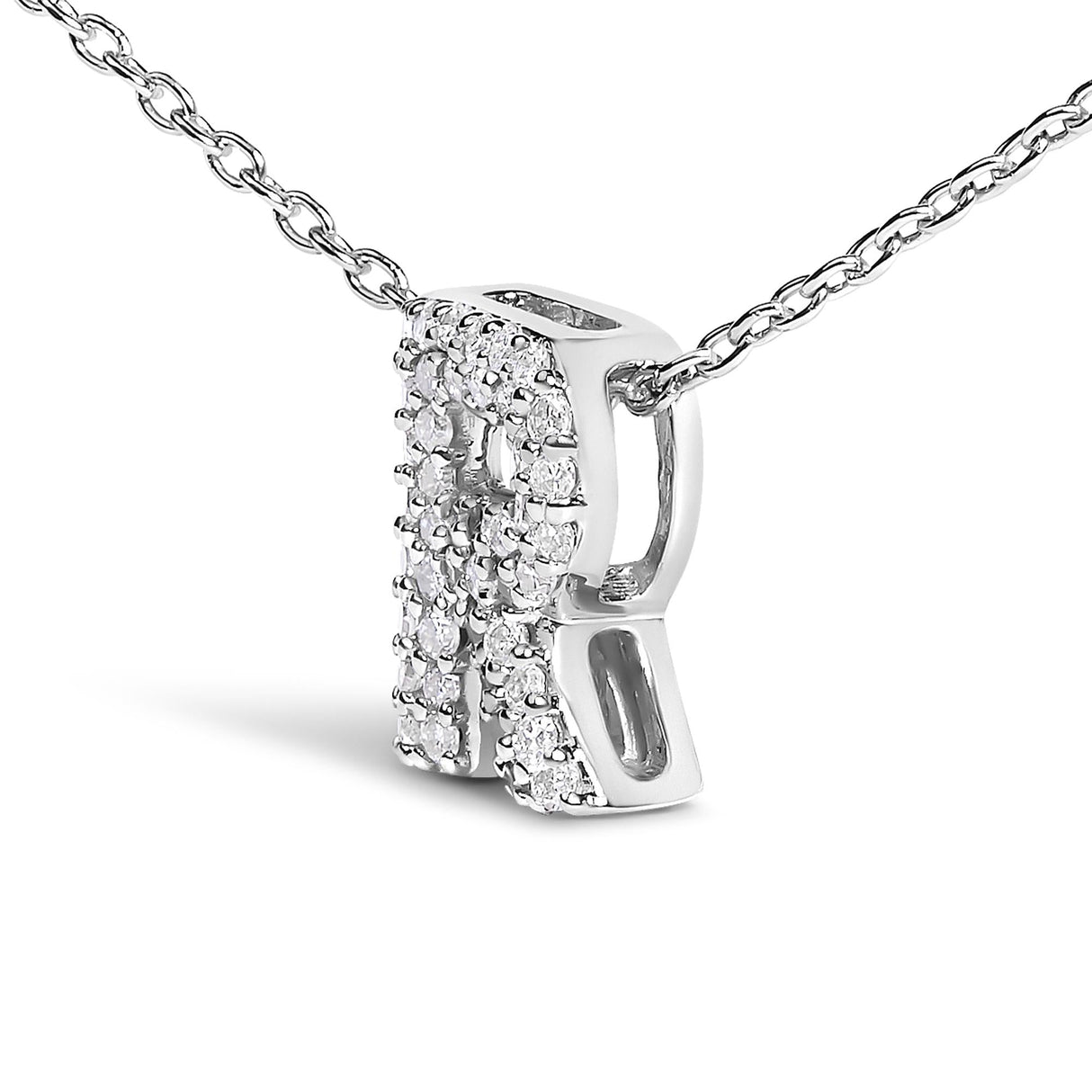 10K White Gold Diamond Accent "A-Z" Initial Bubble Pendant Necklace
