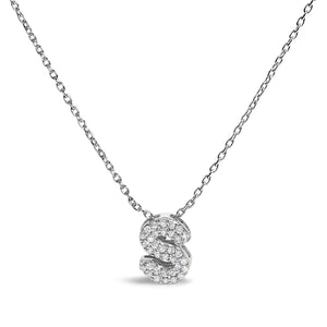 10K White Gold Diamond Accent "A-Z" Initial Bubble Pendant Necklace