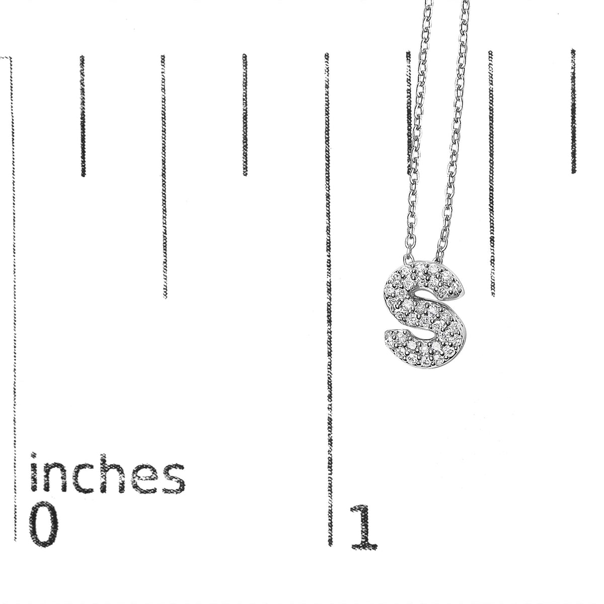 10K White Gold Diamond Accent "A-Z" Initial Bubble Pendant Necklace