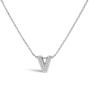 10K White Gold Diamond Accent "A-Z" Initial Bubble Pendant Necklace