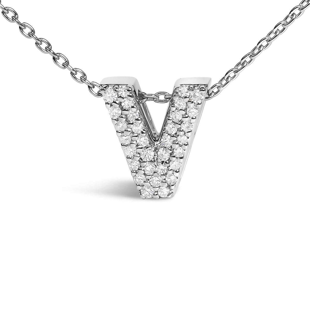 10K White Gold Diamond Accent "A-Z" Initial Bubble Pendant Necklace