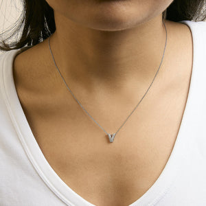 10K White Gold Diamond Accent "A-Z" Initial Bubble Pendant Necklace