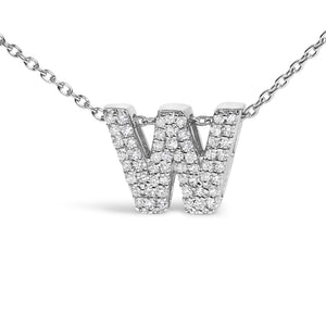 10K White Gold Diamond Accent "A-Z" Initial Bubble Pendant Necklace
